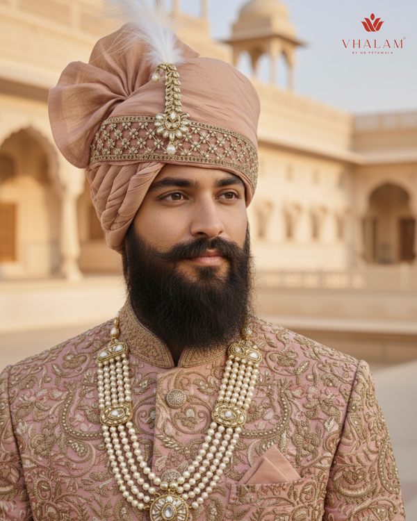 Dusty Rose Silk Groom Pagdi