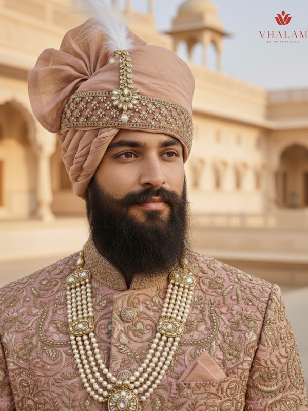 Dusty Rose Silk Groom Pagdi
