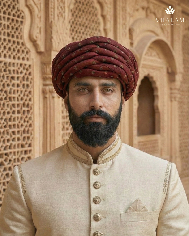 Maroon Bandhani Print Rajasthani Pagdi