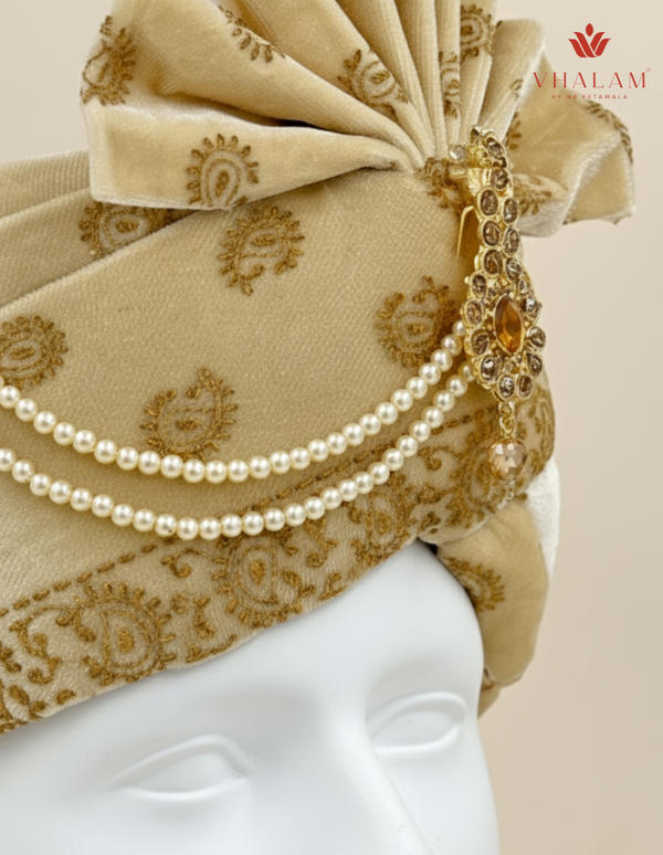 Golden Velvet Dulha Pagdi