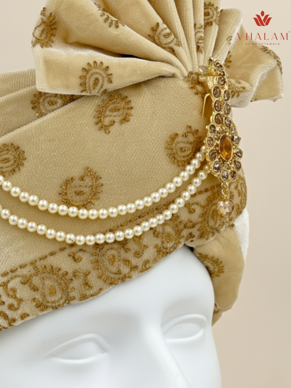 Golden Velvet Dulha Pagdi