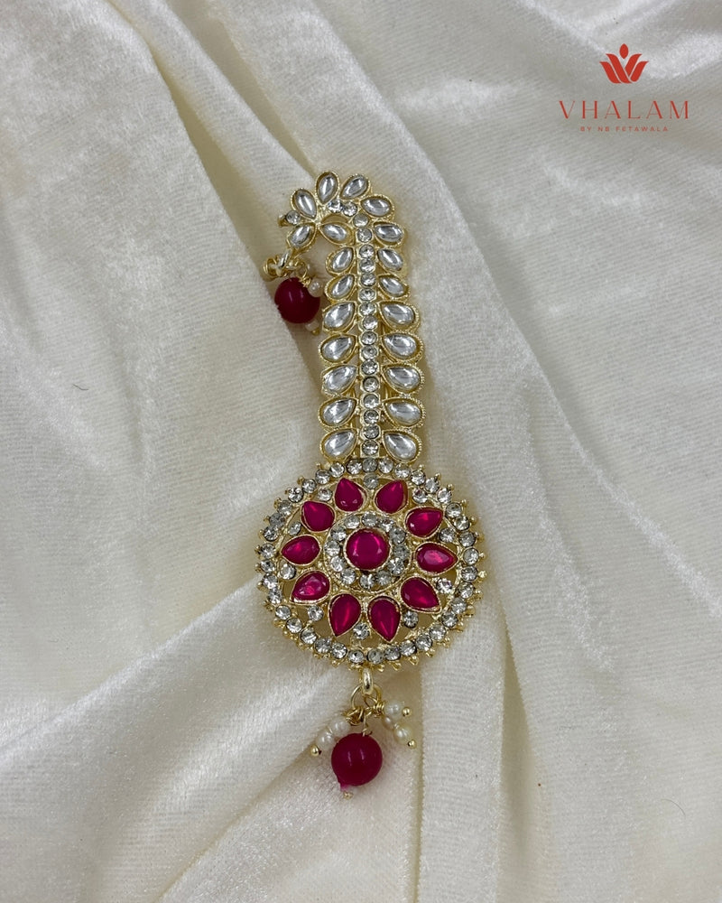 Regal Round Ruby Pink Kundan Turban Brooch