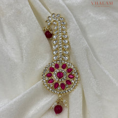 Regal Round Ruby Pink Kundan Turban Brooch