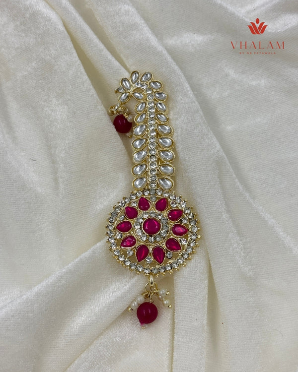 Regal Round Ruby Pink Kundan Turban Brooch