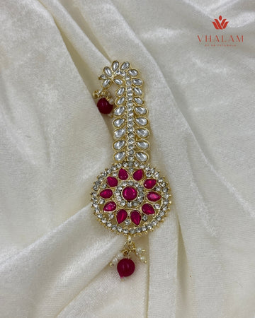 Regal Round Ruby Pink Kundan Turban Kalangi (19gm)