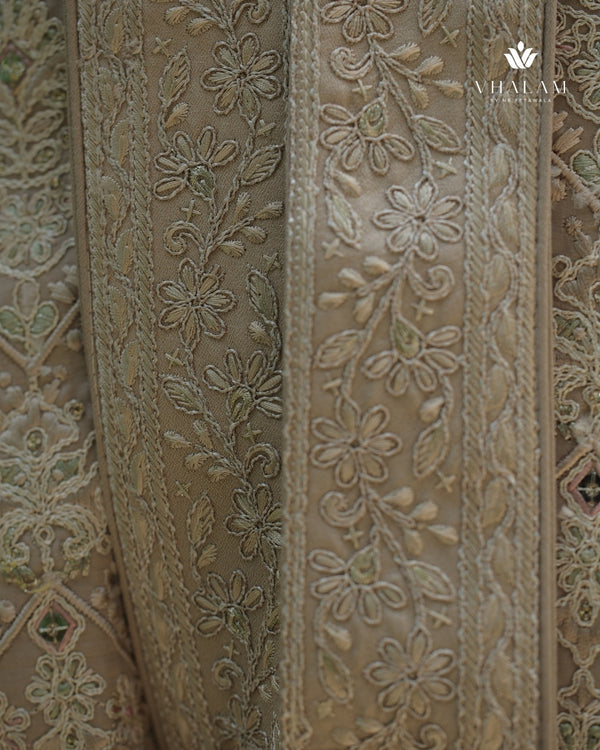 Classic Golden-Beige Dupatta with Resham Embroidery