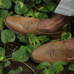 Handmade Camel Tan Mojdi with Intricate Hand Embroidery