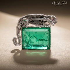 Royal Panther Pastel Green Stone Ceremonial Silver Brooch