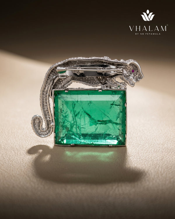 Royal Panther Pastel Green Stone Ceremonial Silver Brooch
