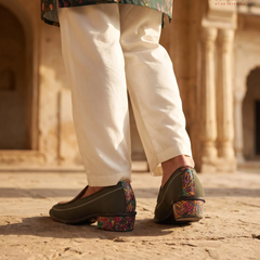 Handcrafted Maharaja Printed Green Wedding Loafers