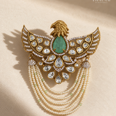Garuda Pastel Green Emerald Pearl Suit Brooch