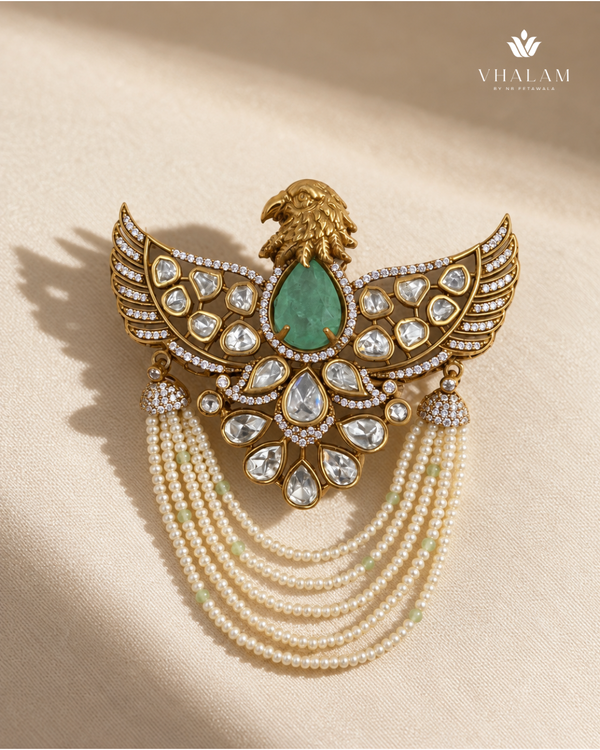 Garuda Pastel Green Emerald Pearl Suit Brooch