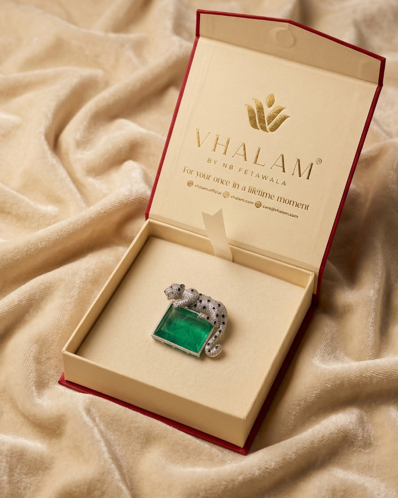 Royal Panther Pastel Green Stone Ceremonial Silver Brooch