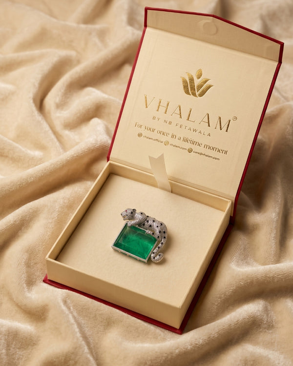 Royal Panther Pastel Green Stone Ceremonial Silver Brooch
