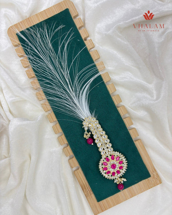 Regal Round Ruby Pink Kundan Turban Brooch