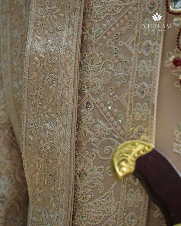 Classic Golden-Beige Dupatta with Resham Embroidery