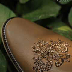 Handmade Camel Tan Mojdi with Intricate Hand Embroidery