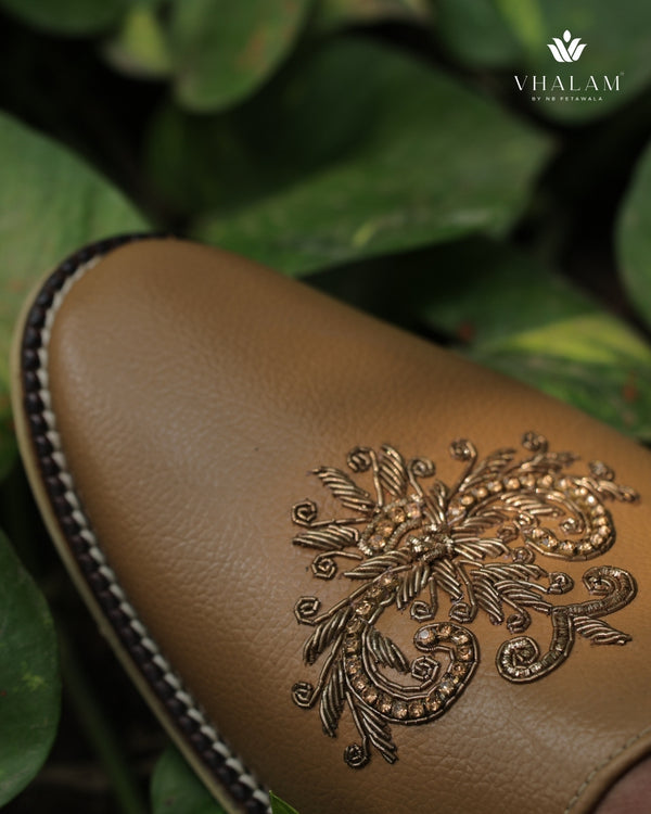 Handmade Camel Tan Mojdi with Intricate Hand Embroidery