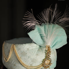 Mint Green Embroidered Groom Turban with Brooch & Feather