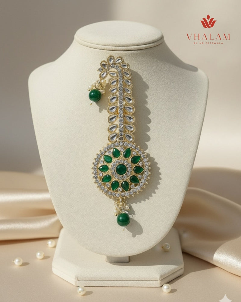 Regal Round Green Kundan Turban Brooch
