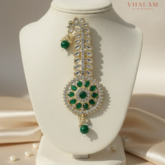 Regal Round Green Kundan Turban Brooch