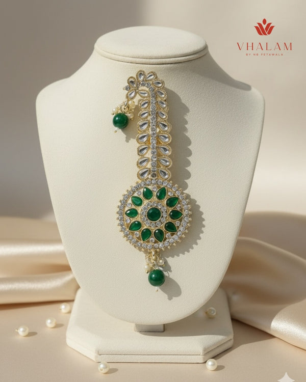 Regal Round Green Kundan Turban Brooch