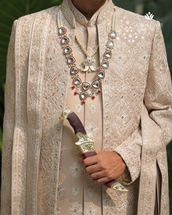 Classic Golden-Beige Dupatta with Resham Embroidery