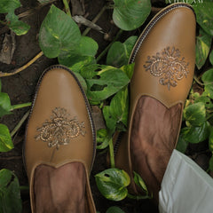 Handmade Camel Tan Mojdi with Intricate Hand Embroidery