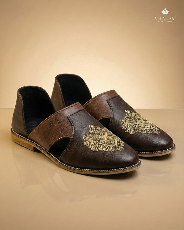 Partridge Hand-Embroidered Zardosi Motif Mules