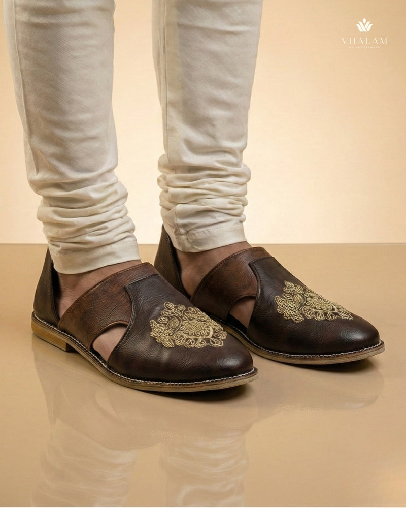 Partridge Hand-Embroidered Zardosi Motif Mules