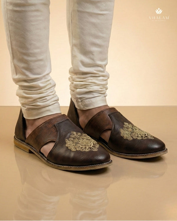 Partridge Hand-Embroidered Zardosi Motif Mules