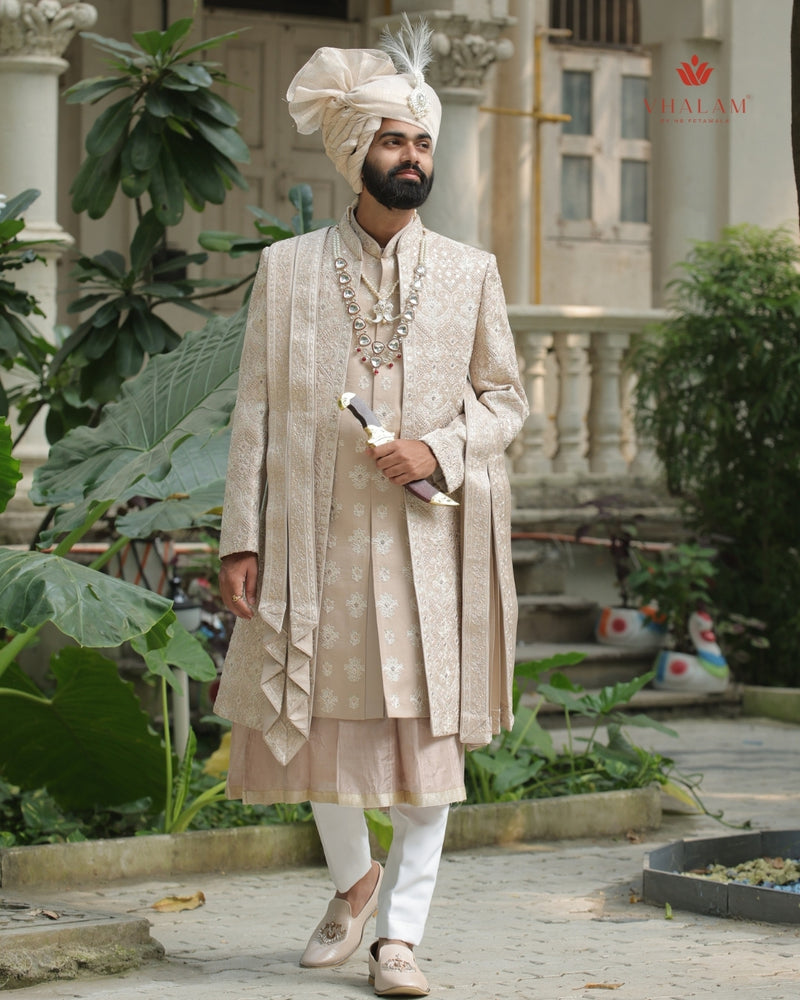 Classic Golden-Beige Dupatta with Resham Embroidery