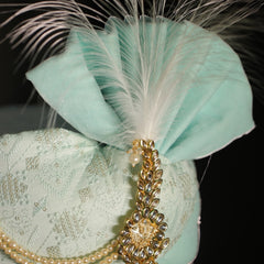Mint Green Embroidered Groom Turban with Brooch & Feather