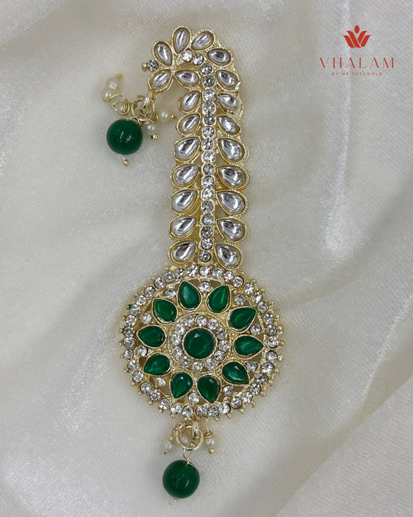 Regal Round Green Kundan Turban Brooch