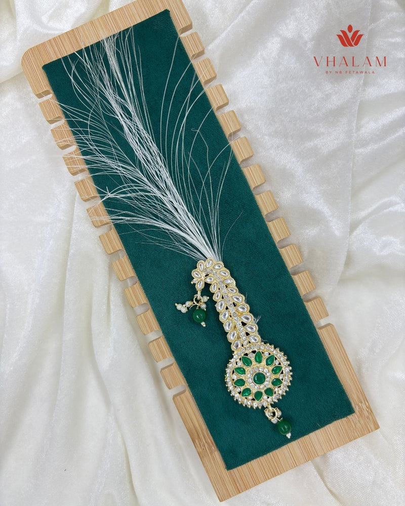 Regal Round Green Kundan Turban Brooch