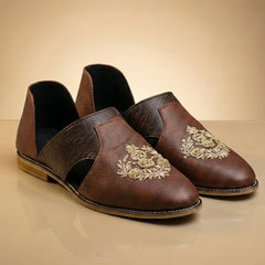 Pheasant Hand-Embroidered Zardosi Crest Mules