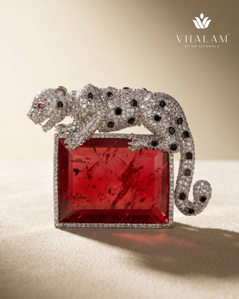 Royal Panther Pink Stone Ceremonial Silver Brooch