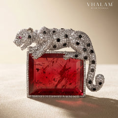 Royal Panther Pink Stone Ceremonial Silver Brooch