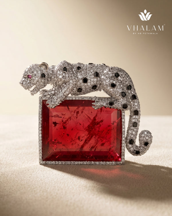 Royal Panther Pink Stone Ceremonial Silver Brooch