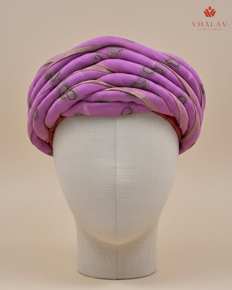 Regal Lavender & Gold Paisley Print Rajasthani Pagdi