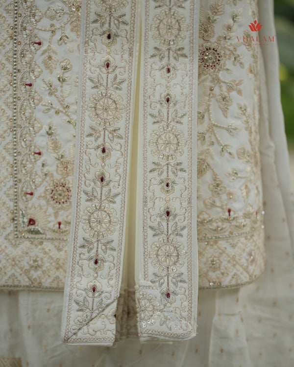 Ivory Embroidered Groom Dupatta with Zari and Sequin Detailing