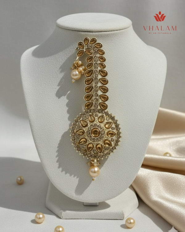 Regal Round Golden Kundan Turban Brooch