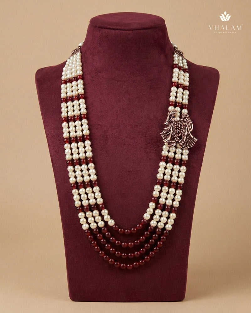 Dulha Maroon & Cream Vivaah Motif Pearl Mala