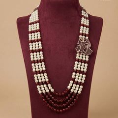 Dulha Maroon & Cream Vivaah Motif Pearl Mala