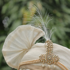 Ivory Wedding Turban (Safa) with Kundan and Pearl Kalangi