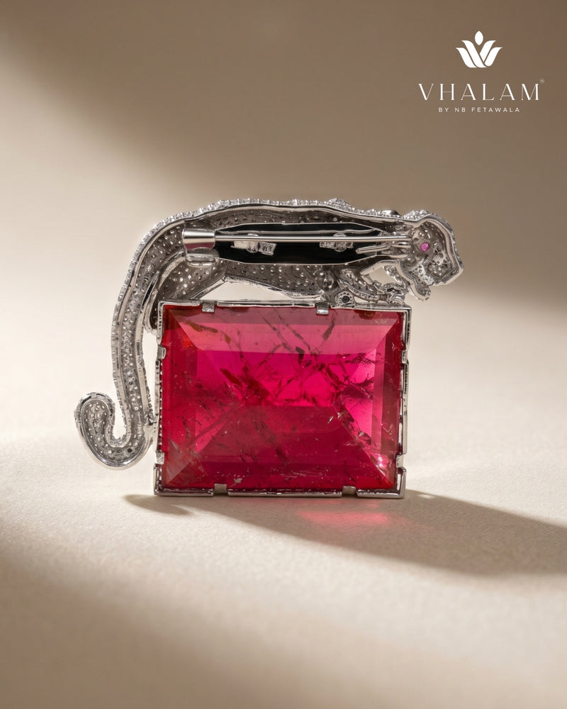 Royal Panther Pink Stone Ceremonial Silver Brooch