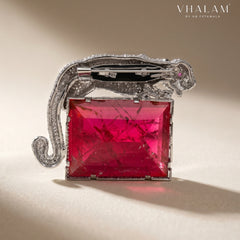 Royal Panther Pink Stone Ceremonial Silver Brooch