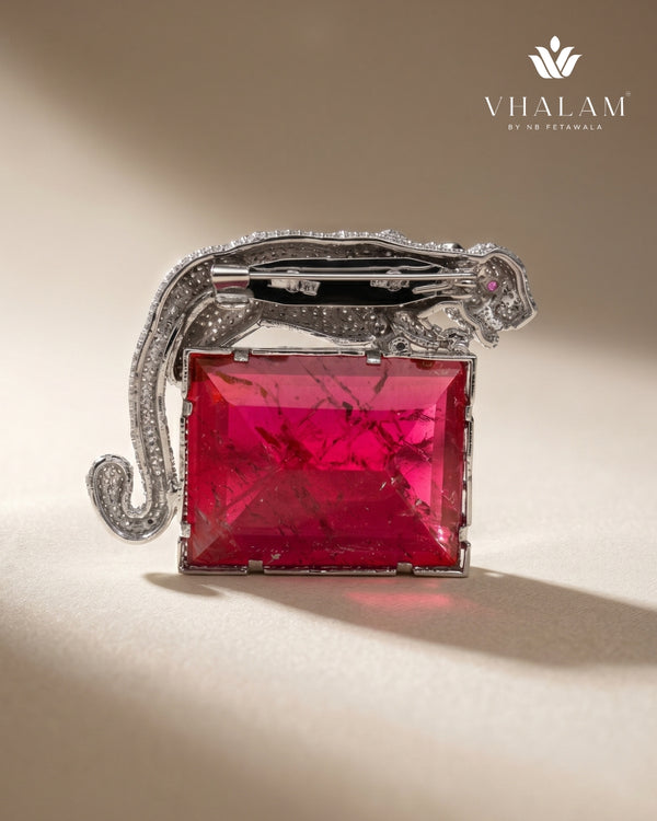 Royal Panther Pink Stone Ceremonial Silver Brooch