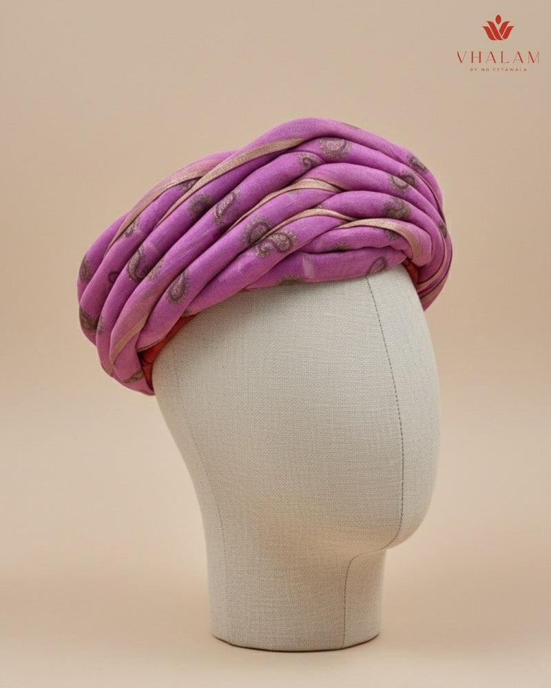Regal Lavender & Gold Paisley Print Rajasthani Pagdi