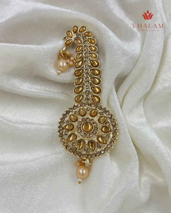 Regal Round Golden Kundan Turban Brooch